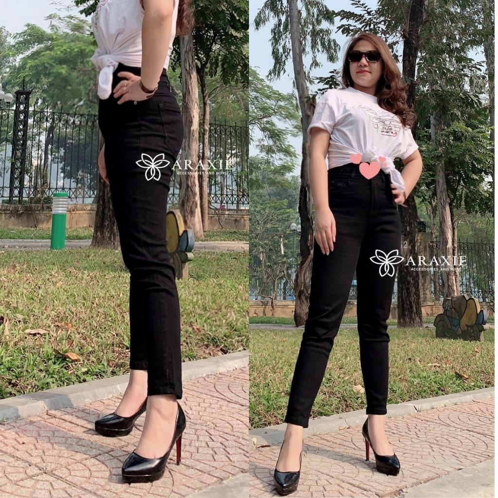 Quần bò baggy nữ Araxie quần jean baggy nữ lưng cao màu đen co giãn 4 chiều JABG03