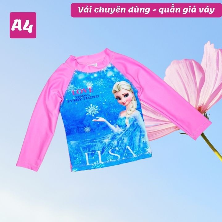 Đồ bơi bé gái tay dài hình Elsa - Pony từ 10-39kg -quần giả váy tạo kín đáo- Tomchuakids