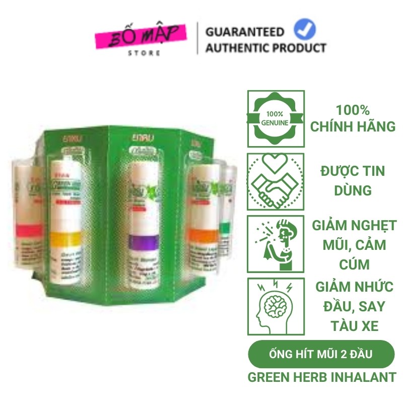 [SALE] [CAM KẾT 100% CHÍNH HÃNG] Ống hít thông mũi 2 đầu GREEN HERB Thái Lan giảm nghẹt mũi, cảm lạnh, nhức đầu, say xe