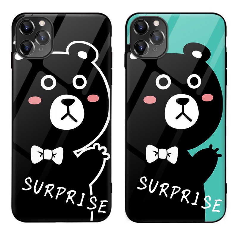 Ốp kính iphone đôi gấu Surprise cho iphone 6 s plus 7 8 plus Xr X s max 11 11 pro max 12 mini 12 pro max Se2