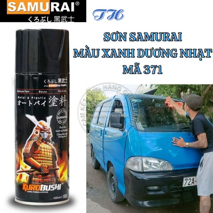 Sơn Xịt Samurai chuyên dùng cho xe máy màu màu xanh dương nhạt 371 chống cháy, chống rạn nứt, vòi xịt chống chảy