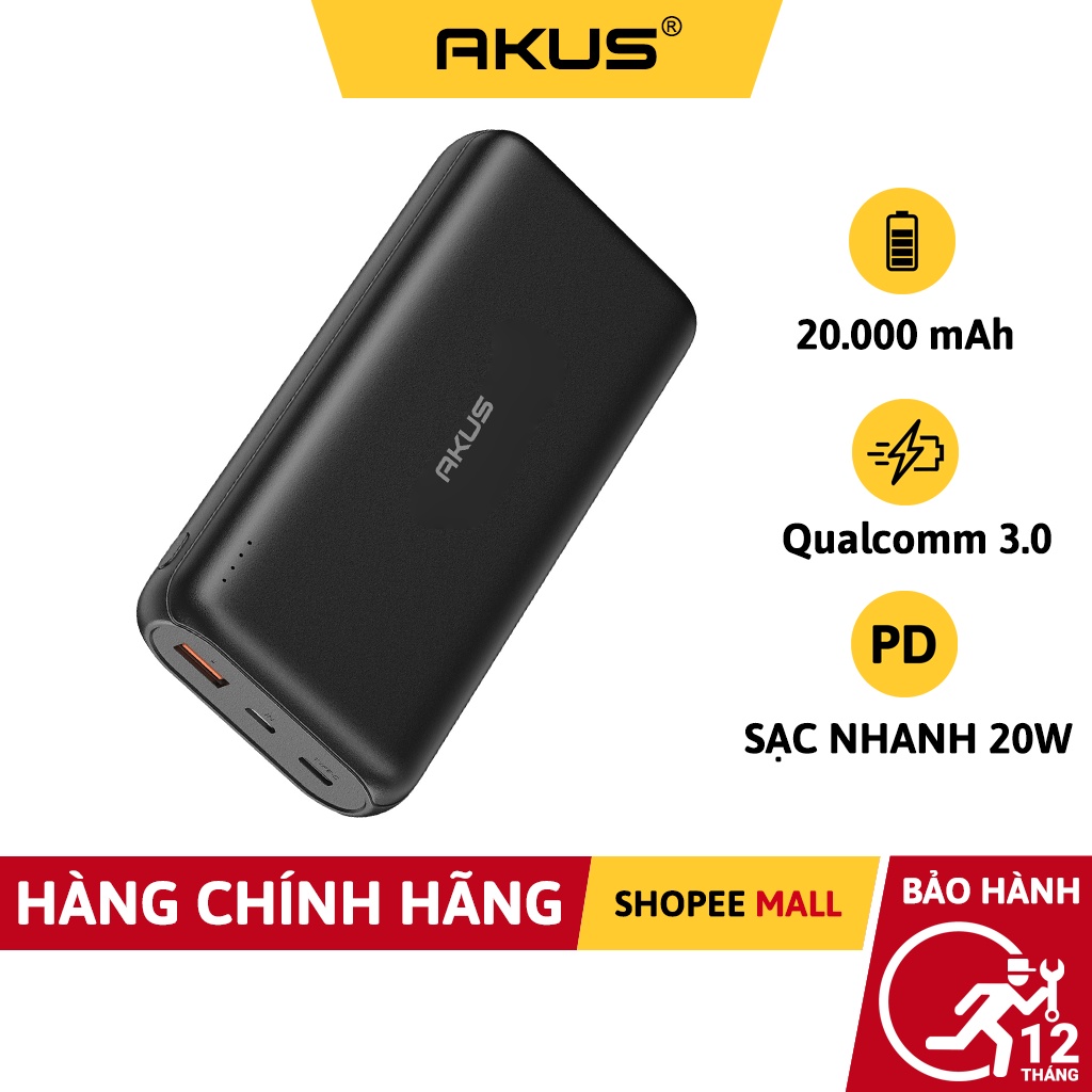 Sạc dự phòng 20000 mAh sạc nhanh 20w AKUS - DP340 - Hàng ChínhHãng