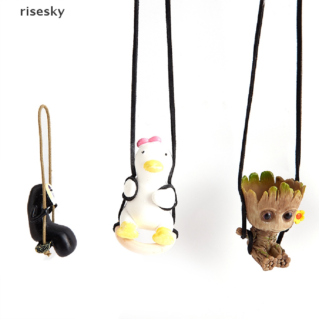 [risesky] Mặt Dây Chuyền Hình Chú Vịt Đu Quay Xe Hơi Anime Gypsum Trang Trí Gương Chiếu Hậu Tự Động ♨Trên đó