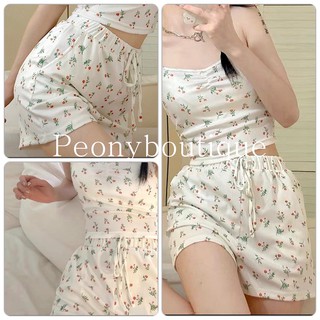 Set Ngủ Hoa nhí Cỏ Xanh PEONYB Nữ [FREESHIP] 🌸 Bộ áo 2 dây thun tăm vintage mặc ở nhà kiểu dáng ôm body sexy Ulzzang 🌸