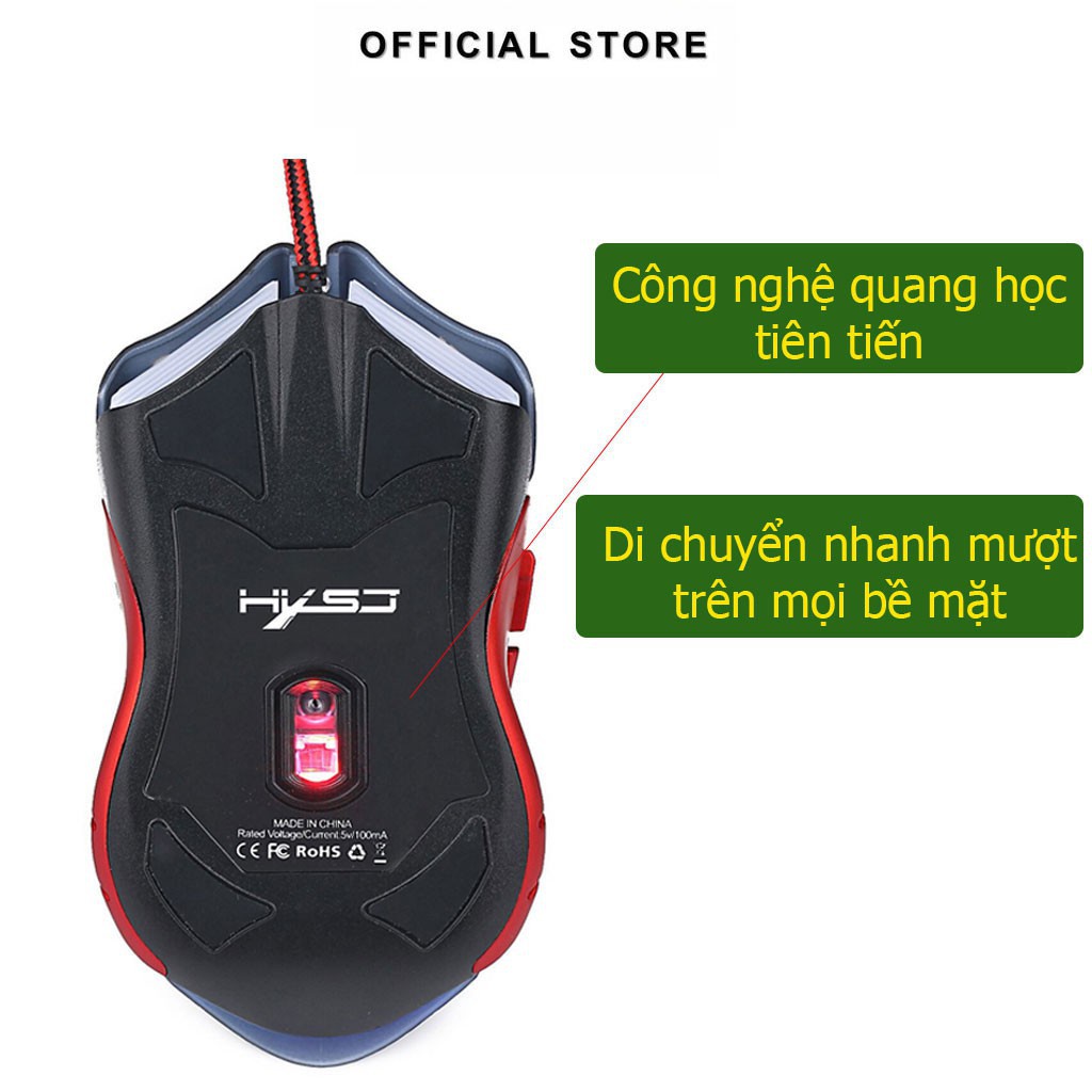 Chuột gaming chuột chơi game có dây HXSJ A903 siêu nhạy led đổi màu 3200DIP, dây bọc dù siêu bền chuyên dùng cho gamer