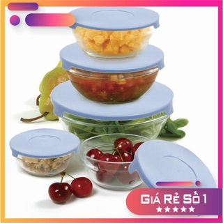 [ SIÊU KHUYẾN MẠI ] Bộ 5 bát thuỷ tinh in hoa có nắp