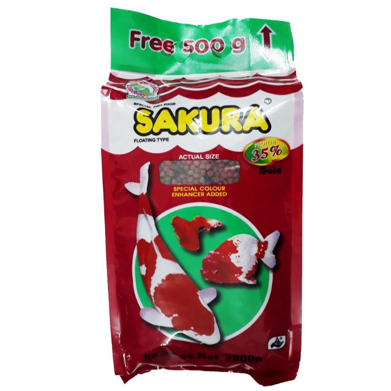 Cám cá Koi / Cám Sakura. Thức ăn cao cấp cho cá Koi SAKURA GOLD 35% - gói 2500gr (hạt 5mm)