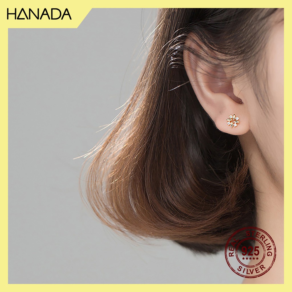 Bông Tai Bạc 925 Hanada N34.E.2.B.180.0657 Bốn Hạt Đá C14