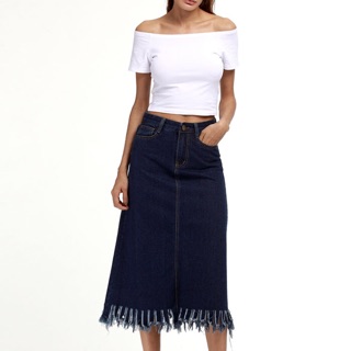 Chân váy jean big size form dài tua rua lưng cao bao sang size đại 5Xl 90-100kg