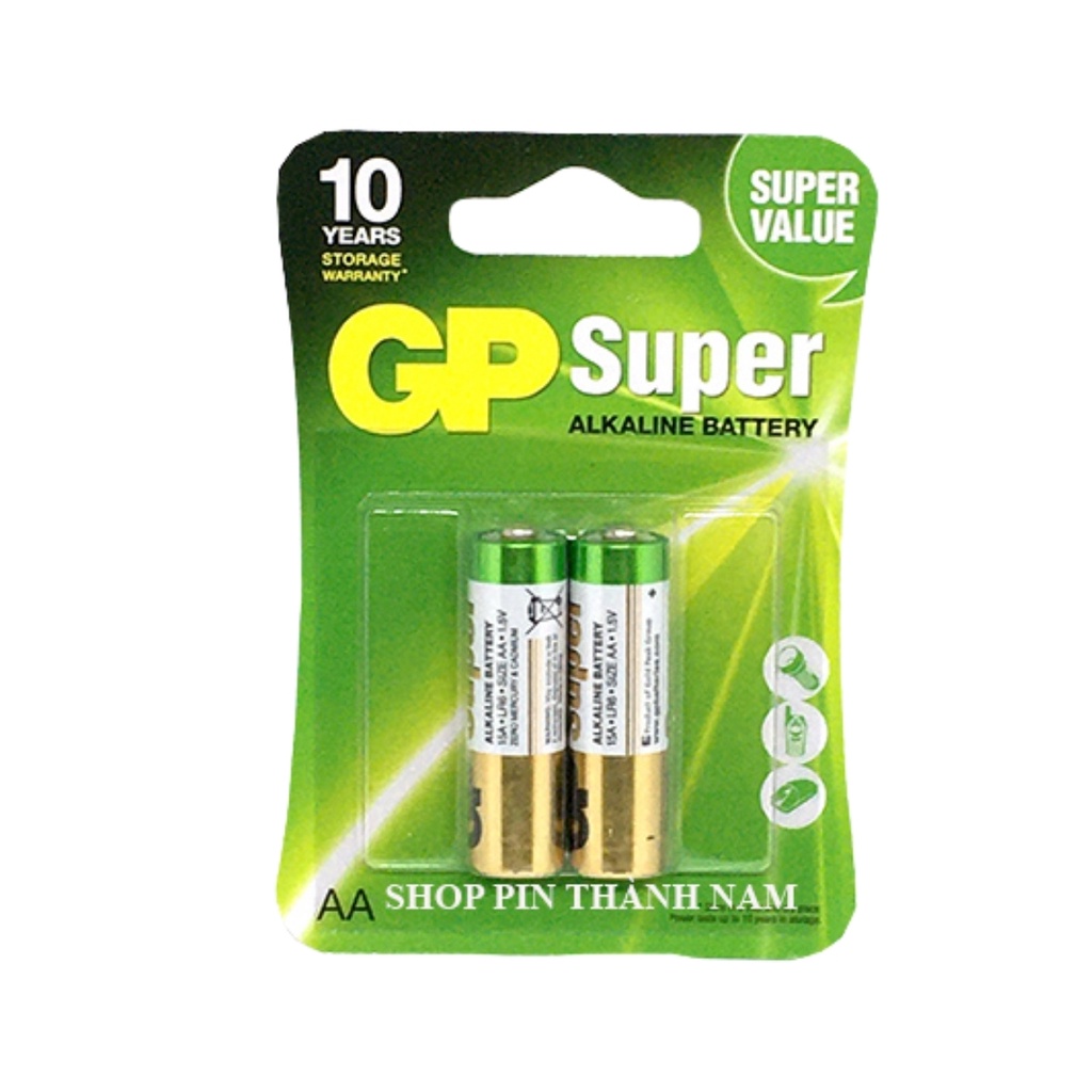 Pin AA GP super tiểu alkaline vỉ 2 viên LR6 chính hãng