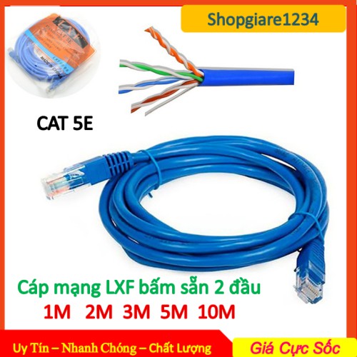 [Mã ELFLASH3 hoàn 10K xu đơn 20K] Cáp Mạng LXF Cat5 1M/ 2M/ 3M/ 5M bấm sẵn 2 đầu liền dây CAT5E RJ45 - Hành chính hãng