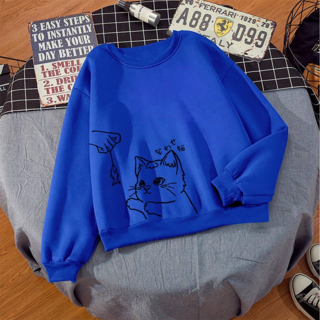 ÁO SWEATER NỈ UNISEX IN MÈO BẮT CÁ CỰC ĐẸP NHIỀU MÀU