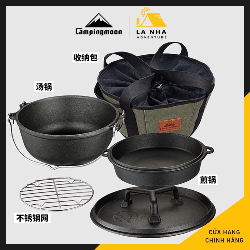 Nồi gang Campingmoon DO-28 Nhật Bản Chính hãng Là Nhà, dùng đi cắm trại, dã ngoại, đa năng