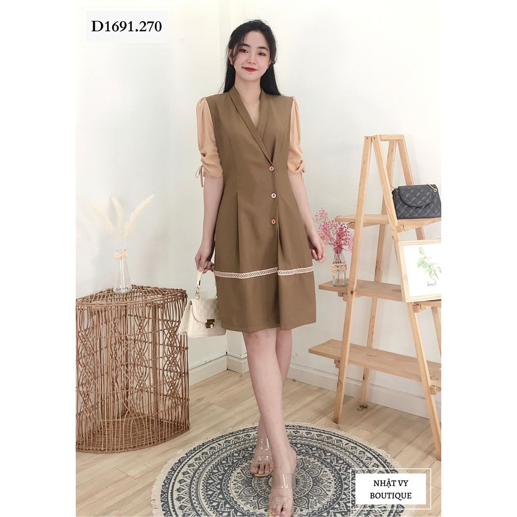 Đầm Vest Công Sở NHẬT VY Phối Tay Rút Chất Cotton Mịn Dáng Xòe Màu Đỏ, Đen  - D1691 | BigBuy360 - bigbuy360.vn