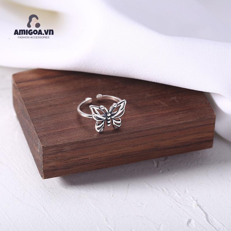 ✨✨Đơn giản phong cách retro có thể điều chỉnh rỗng bướm bạc mở nhẫn