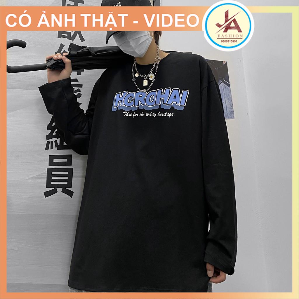 Áo thun tay dài form rộng  in chữ HCROHAI, áo sweater Unisex nam nữ phong cách ulzzang JASHOP | BigBuy360 - bigbuy360.vn