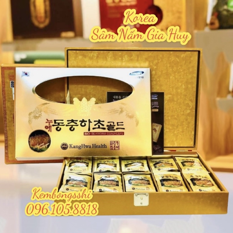 [SALE THÁNG 6] Đông Trùng Hạ Thảo Hộp Gỗ Vàng 60 Goi Cao Cấp Hàn Quốc