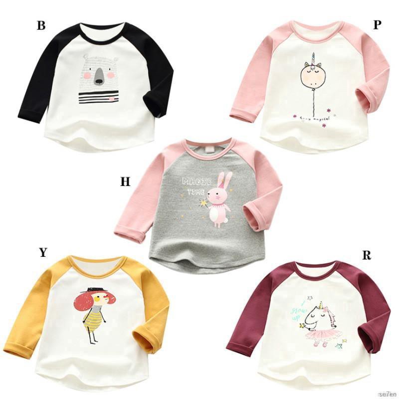 ruiaike  Baby Girl Boy Long Sleeve Cartoon Patchwork T-Shirts Kids Round Neck Tee Shirts Casual Blouse 2-7Y