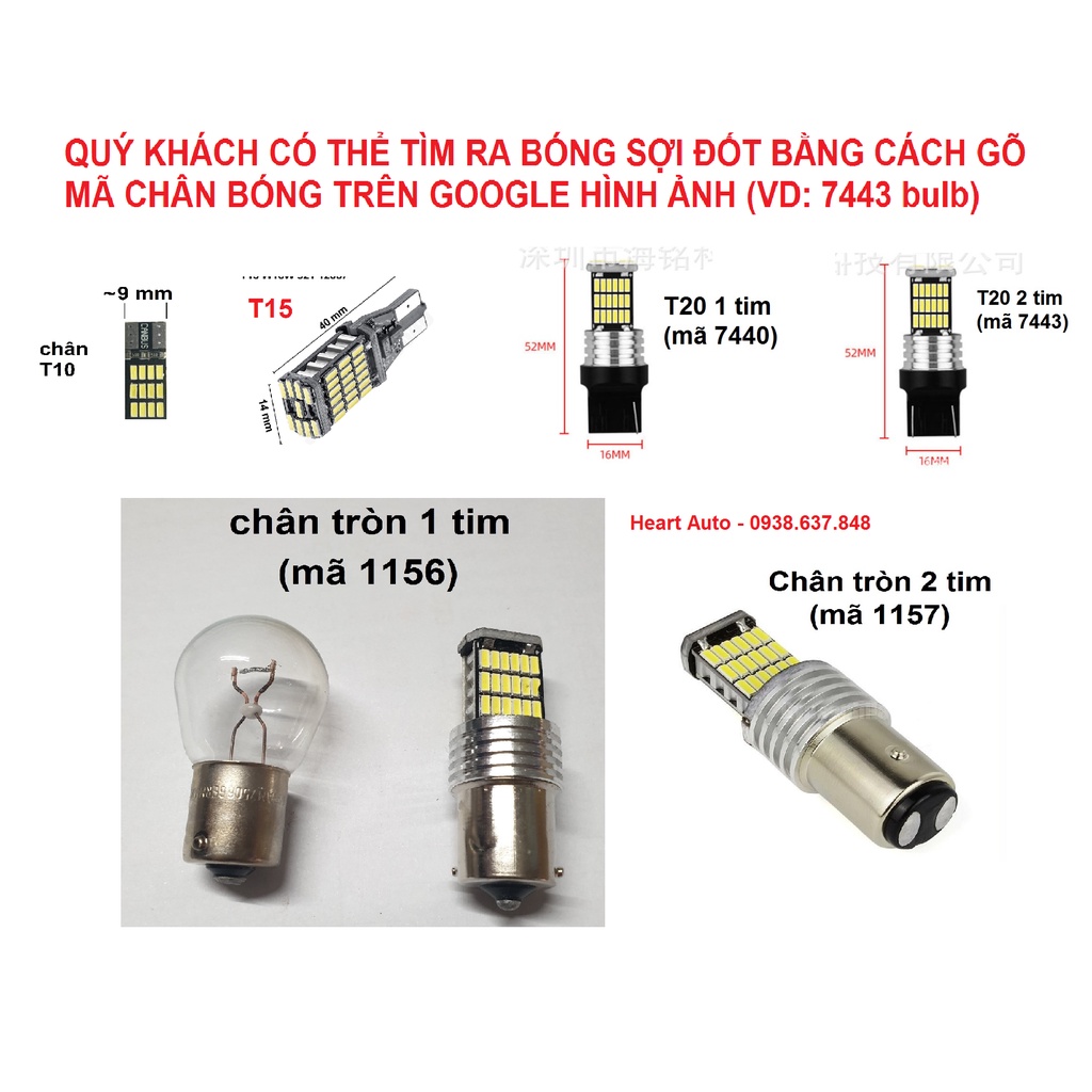 (Bóng Led trắng) Bóng đèn Led lắp ô tô đủ chân: T10, T15, T20, 1156, 1157, 7440, 7443 - BH 6 tháng