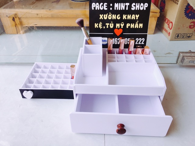 Combo 3 món kệ mỹ phẩm khay son 30 ô và lọ đựng cọ 2 ngăn