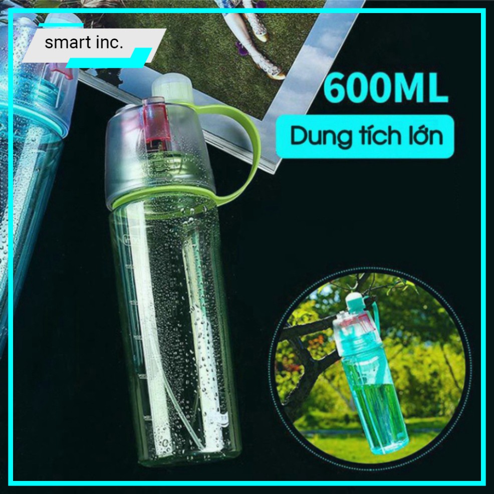 Bình Đựng Nước Tập Gym Có Ống Hút FREESHIP Vòi Xịt Phun Nước 600ml Bình Nước Thể Thao Vòi Phun Sương Tiện Dụng