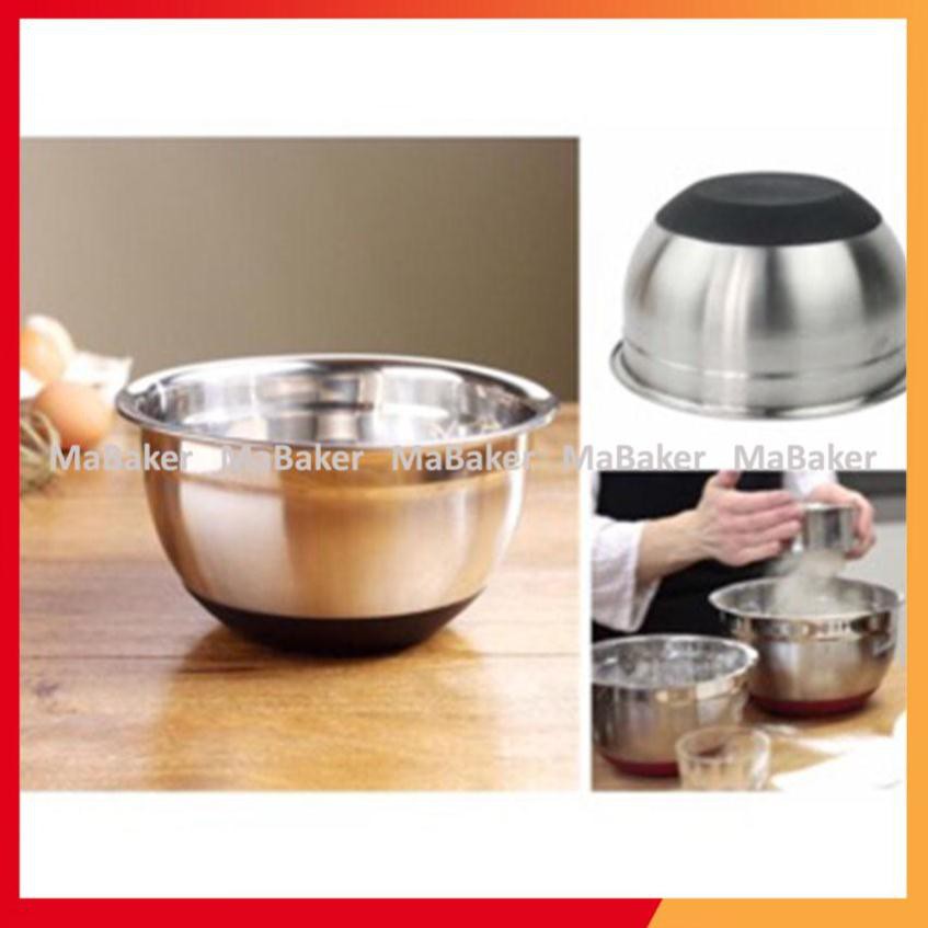 [Freeship] Tô trộn bột inox đế silicon cao cấp các cỡ 18cm, 20cm, 22cm, 24cm - MaBaker