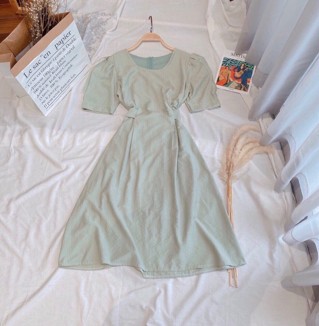 [ Mã FAMAYWA2 giảm 10K đơn 50K] Đầm suông chữ A cổ tròn ngắn tay phối dây lưng