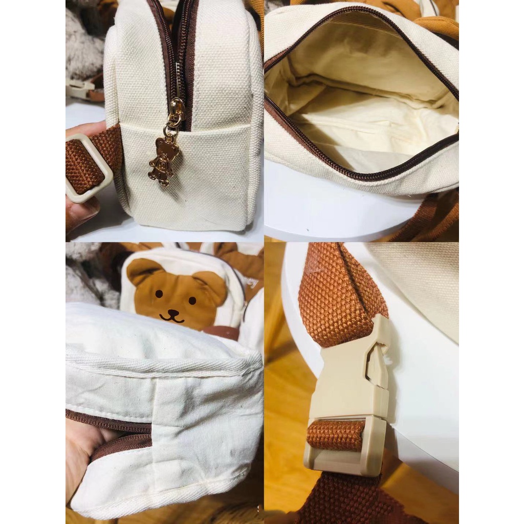 Túi đeo chéo mini thêu gấu cho bé trai bé gái, đựng đồ đi du lịch đi chơi, phong cách hàn quốc đáng yêu - SP144
