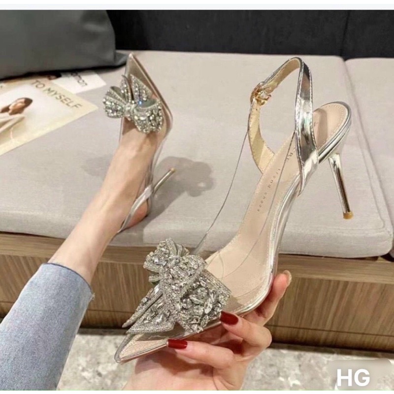 Giày cao gót và sandal mica nơ đá hàng cao cấp fullbox