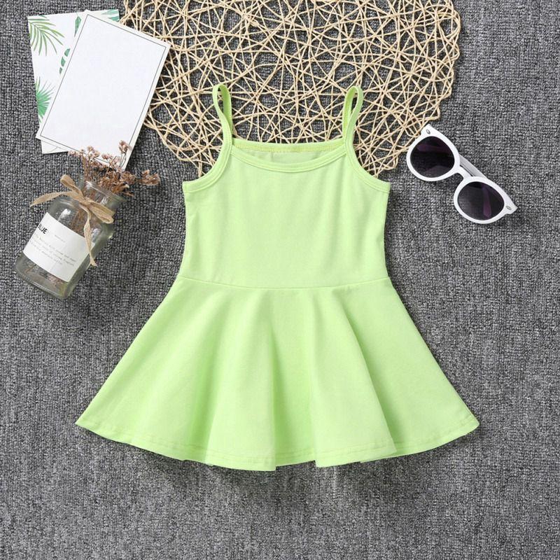 Đầm xòe 2 dây màu trơn xinh xắn cho bé gái
