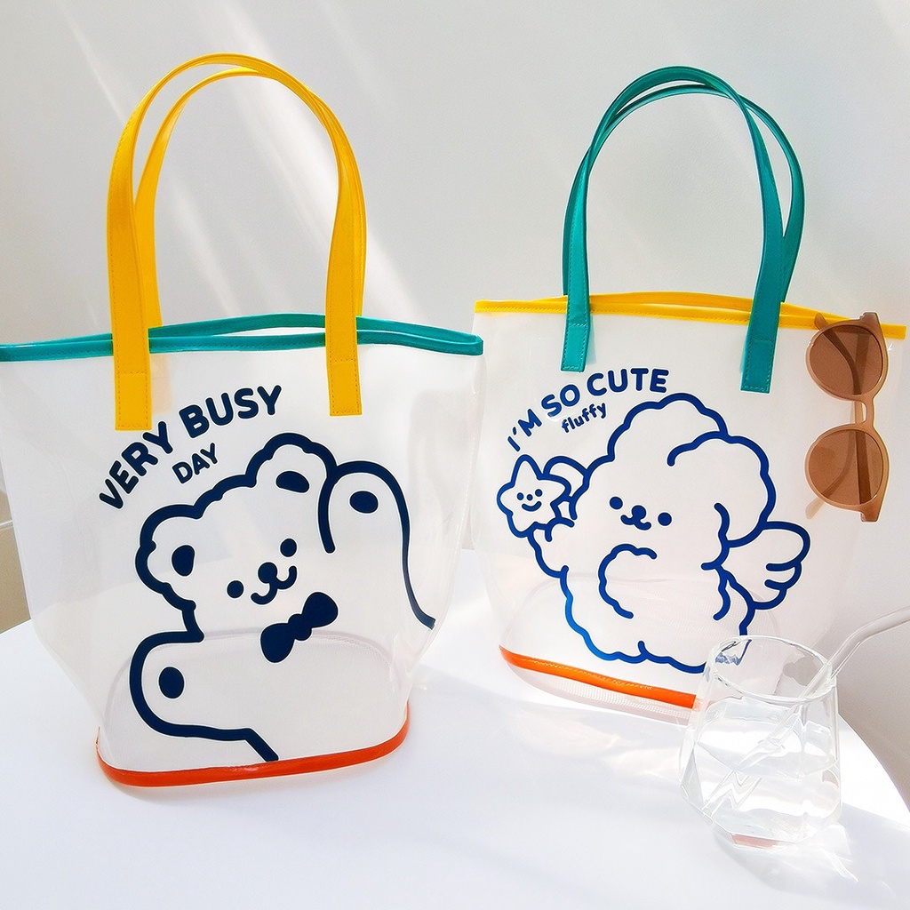 Túi xách nữ đeo vai trong suốt hoạt hình dễ thương size 30x28x20.5 đựng vừa khổ A4 ins Keai Studio
