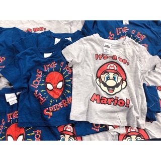 Áo thun cotton xuất bé trai - 2 mẫu SPIDERMAN & MARIO