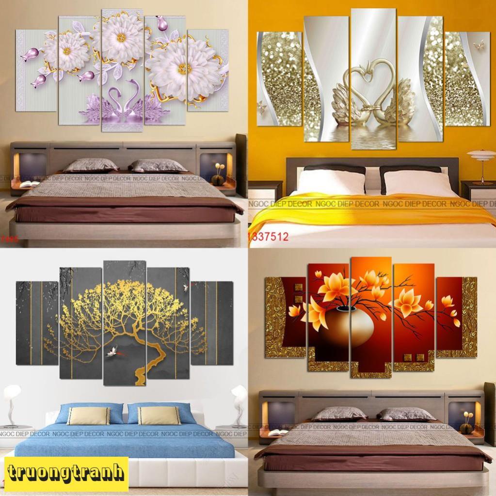 Bộ 5 tranh treo tường, tranh hoa, tranh sen treo phòng khách tuyệt đẹp khổ 1.5m hoặc 2m