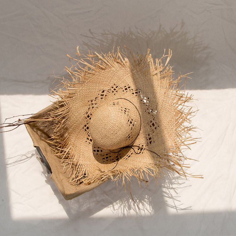 Mũ Cói Rộng Vành Phối Tua Rua Thời Trang Đi Biển Cho Nữ