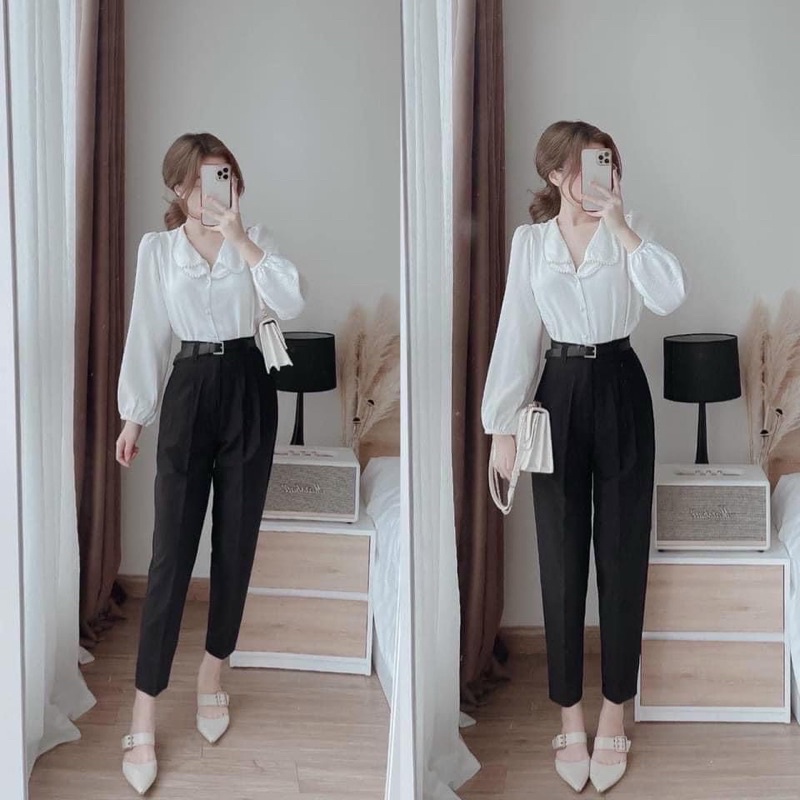 [FREESHIP] Áo lẻ bigsize, áo sơ mi tay dài kiểu cổ viền ren 2 tầng ( có size 50 - 90kg) | BigBuy360 - bigbuy360.vn