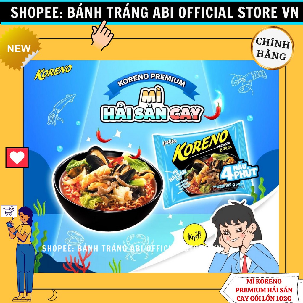 [MỚI RA MẮT] MÌ KORENO PREMIUM LOẠI MỚI HẢI SẢN CAY-GÀ HẦM GÓI LỚN 100G | BigBuy360 - bigbuy360.vn