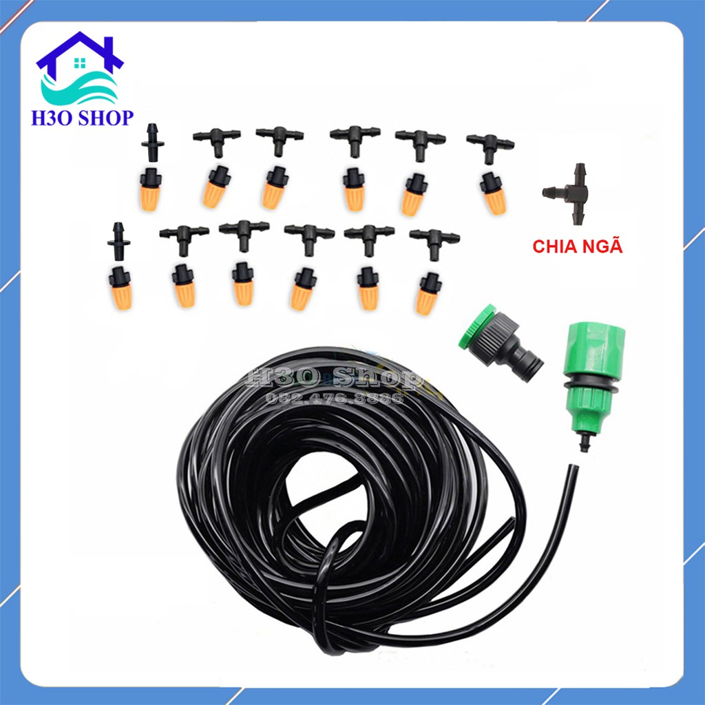 Trọn bộ phun sương tưới cây 12 béc cam và dây 15m loại tốt - tưới cây tự động, làm mát không khí