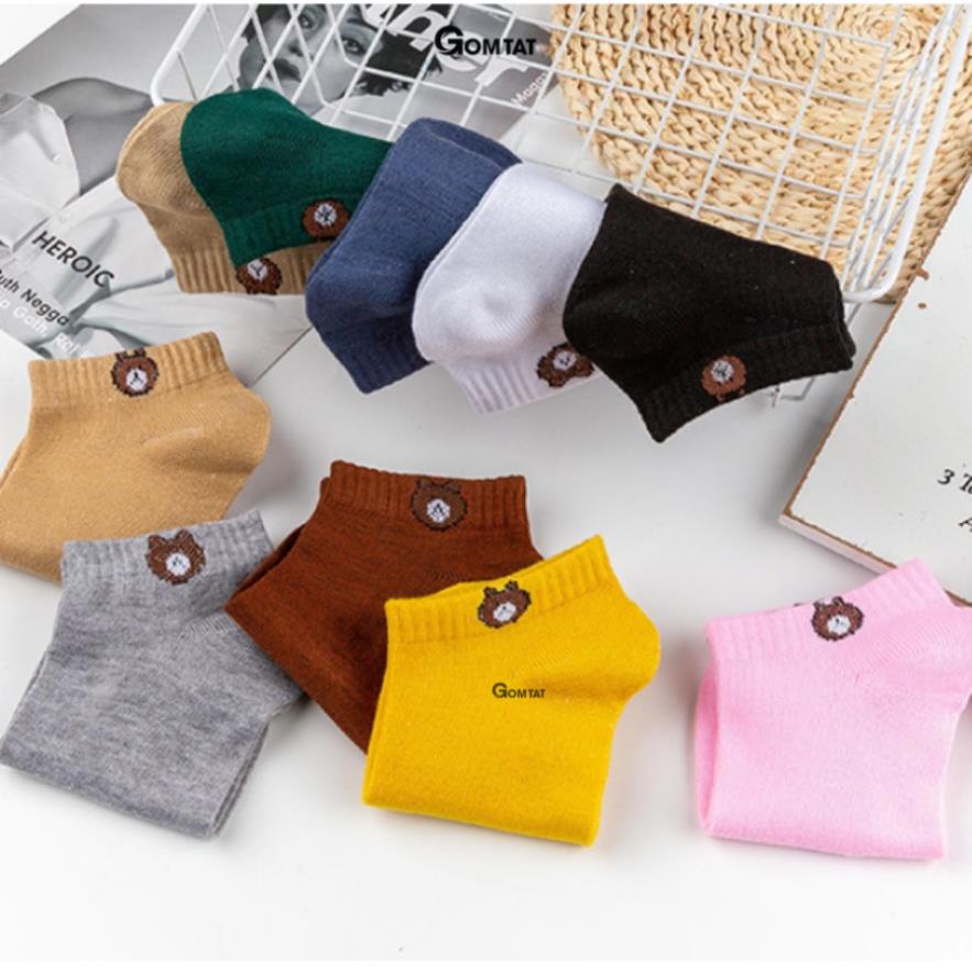 [200 ĐÔI] Sỉ 20 set Tất Cổ Ngắn Nam Nữ Vintage, Tất Gấu Dễ Thương