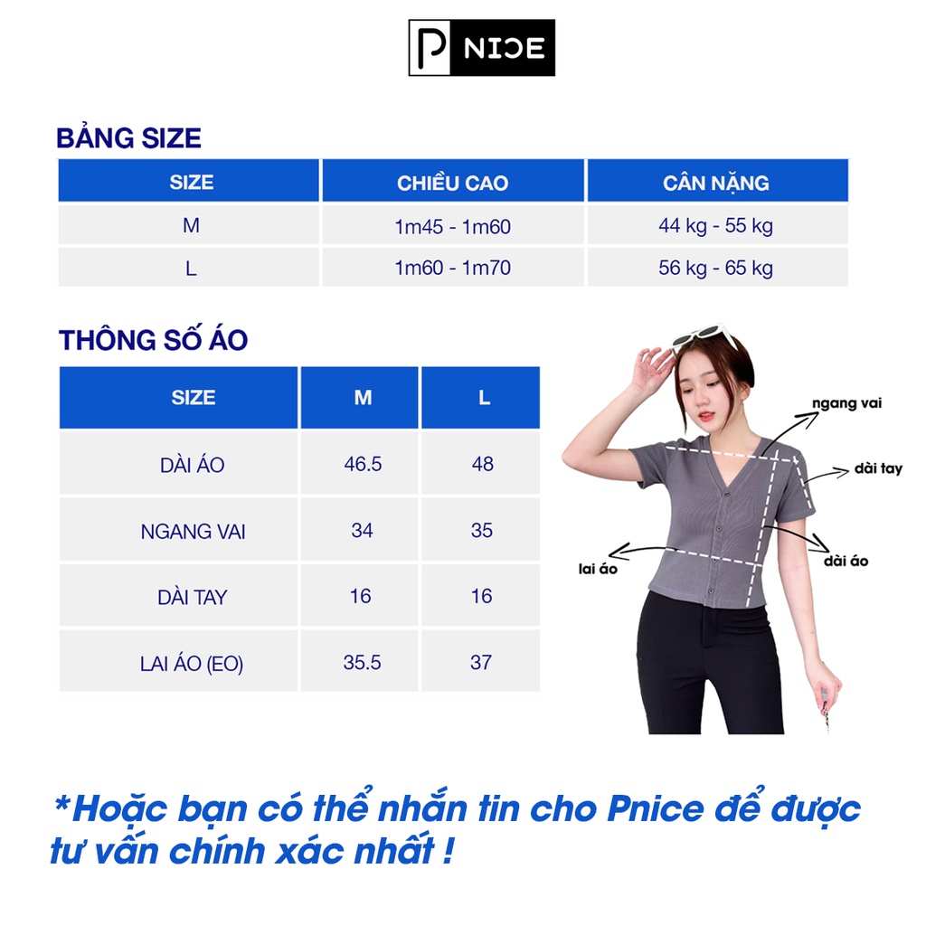 - Áo thun gân nữ trơn cổ tim có nút ngắn tay body phông thoáng mát Pnice chất vải dày dặn