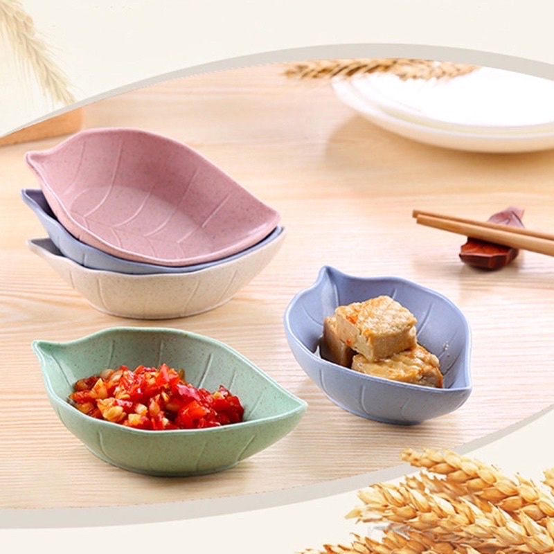 Chén dĩa đựng gia vị, nước chấm thiết kế hình chiếc lá nhiều màu xinh xắn nhựa lúa mạch thân thiện với môi trường