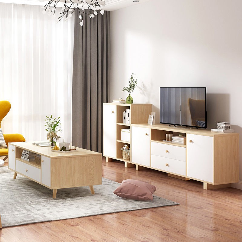 Tủ kệ tivi kết hợp phụ gia đình Bắc Âu phòng khách chung cư nhỏ tầng tối giản hiện đại âm tường đơn <