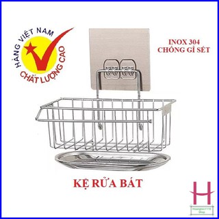 Kệ inox để đồ rửa chén bát dán tường có khay hứng nước cao cấp { H }