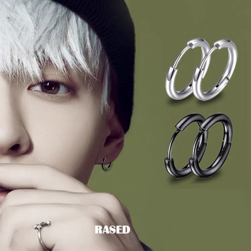 Bông Tai Khoen Tròn Bằng Thép Titan Không Gây Dị Ứng Phong Cách Hàn Quốc