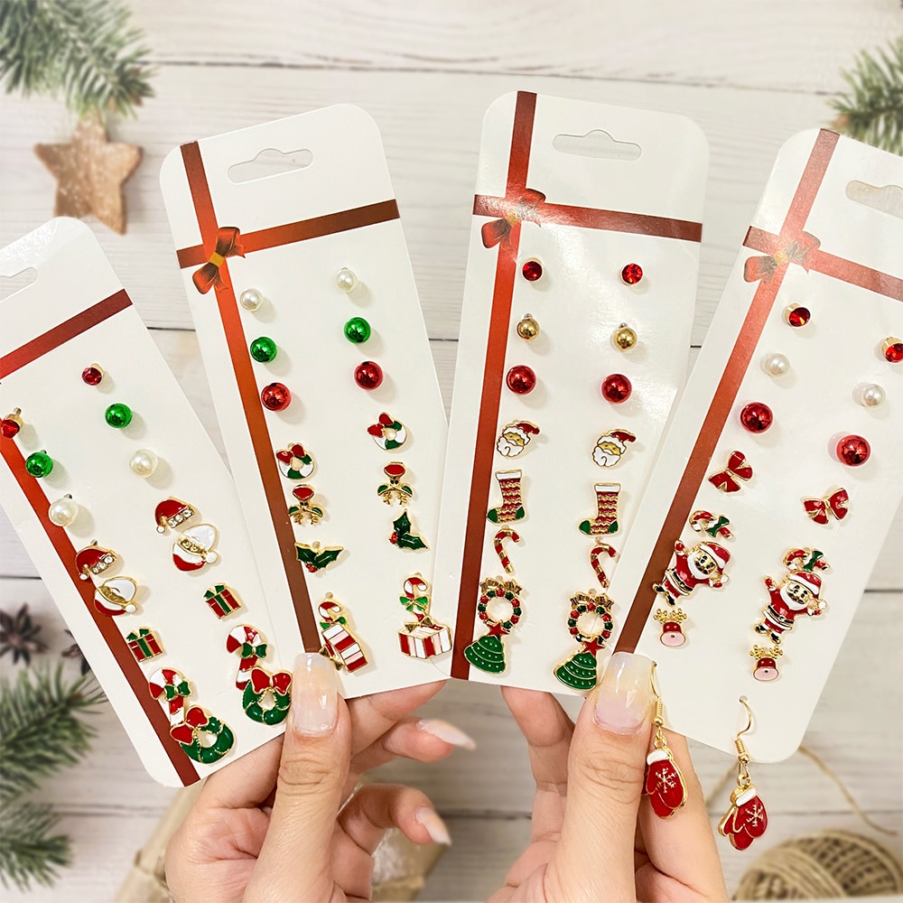 Set 16 khuyên tai phong cách Giáng Sinh thời trang dành cho nữ