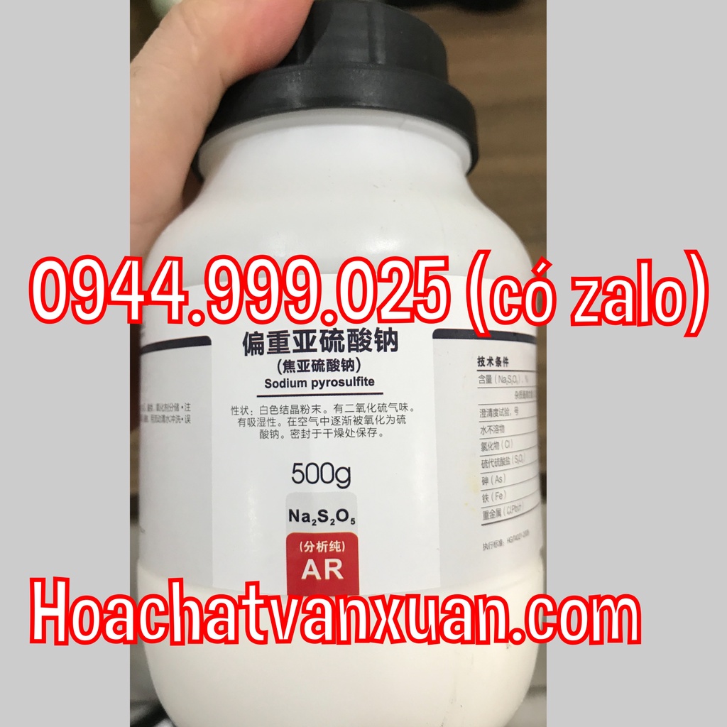Hóa chất Na2S2O5 tinh khiết lọ 500g Sodium Metabisulphite hay Natri metabisunfit hay natri pyrosunfit CAS 7681-57-4