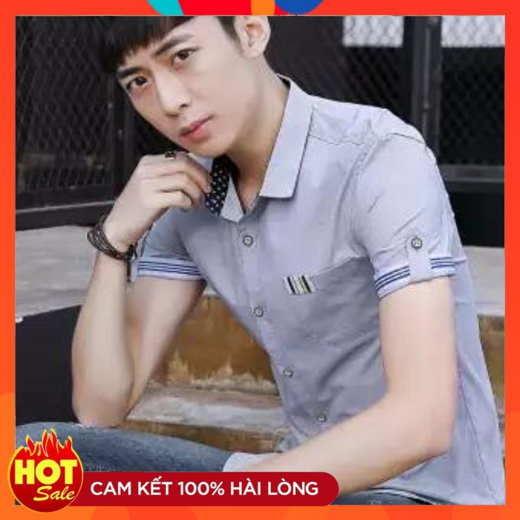 Áo Sơ Mi Nam Ngắn Tay Viền Cổ Và Tay Phối Nút 💖Freeship💖 Thời Trang Mixupshop Chất Vải Đẹp Không Nhắn Không Xù