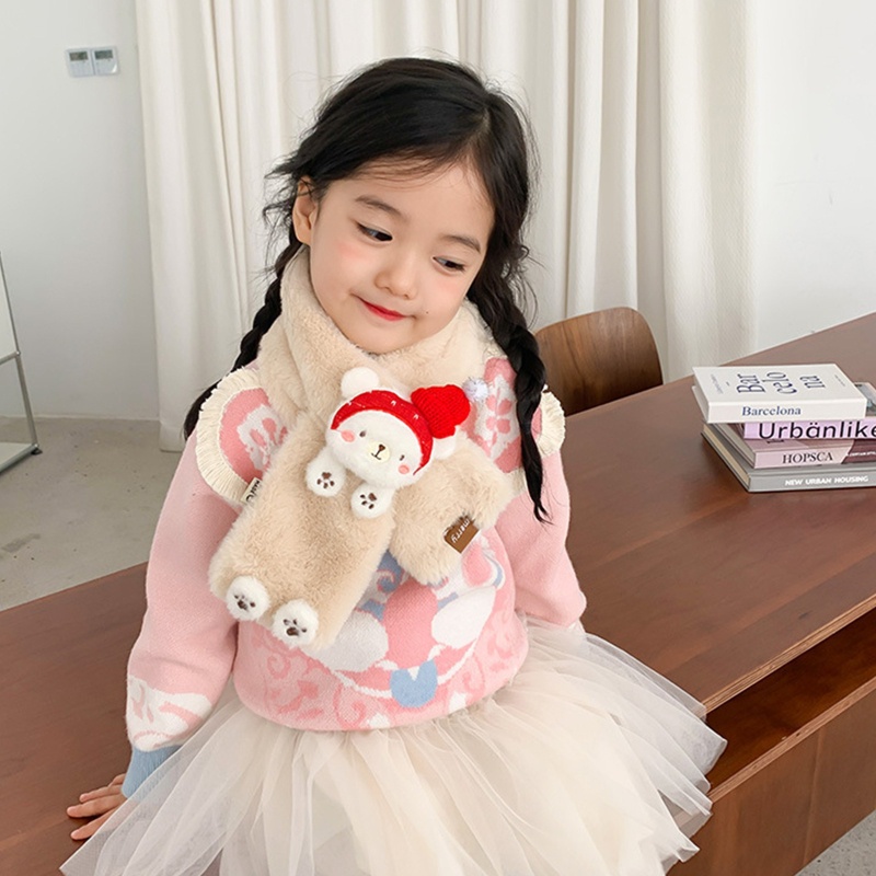 Khăn Choàng Cổ Bằng Vải Bông Dày Dặn Giữ Ấm Mùa Đông Hình Gấu Hoạt Hình