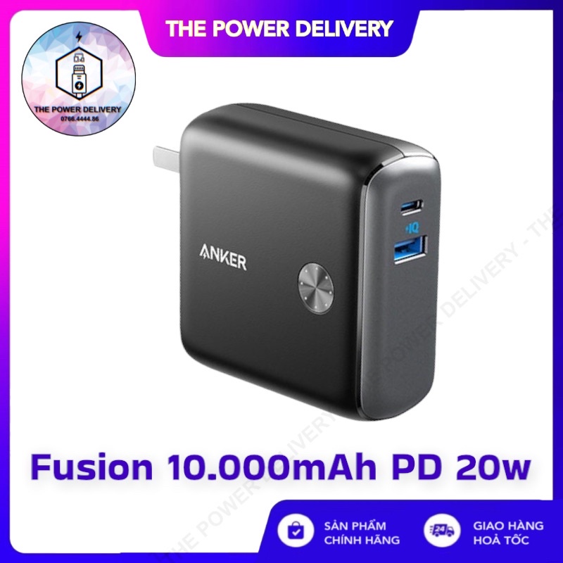 Pin sạc dự phòng kiêm củ sạc nhanh ANKER Powercore Fusion 5.000 mAh mã A1624 18W PD, 10.000mAh Type C - A1623 20W PD