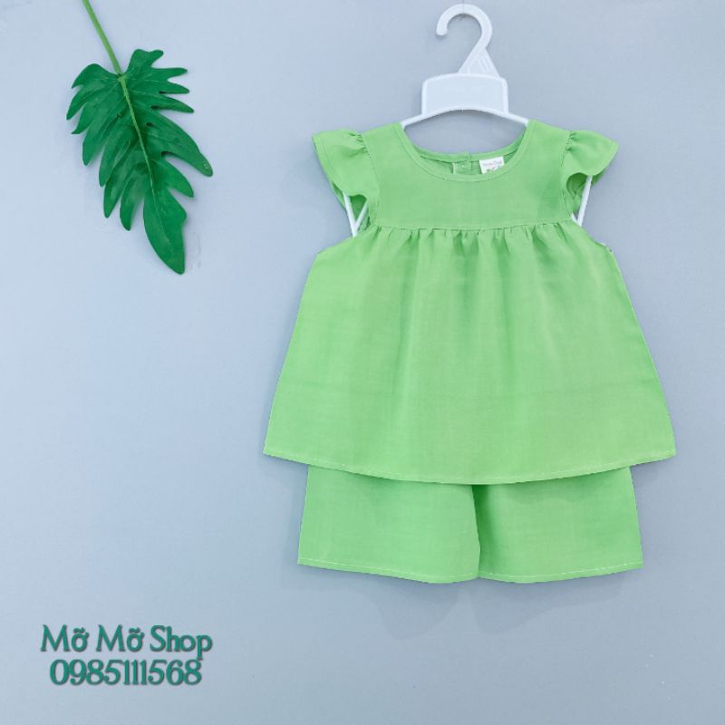 Bộ tole lanh quần đùi màu trơn bé gái từ 6 - 22kg (được chọn mẫu)