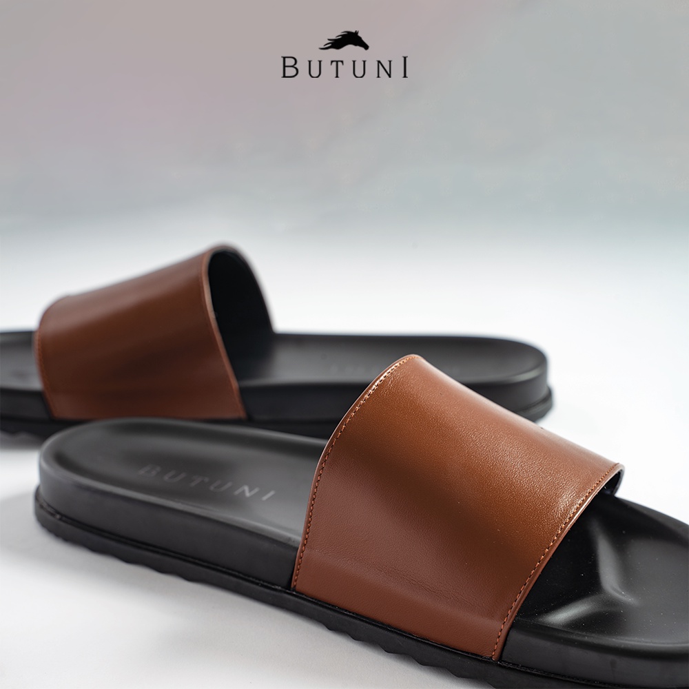 Dép quai ngang da thật Butuni Single Slippers - Nâu